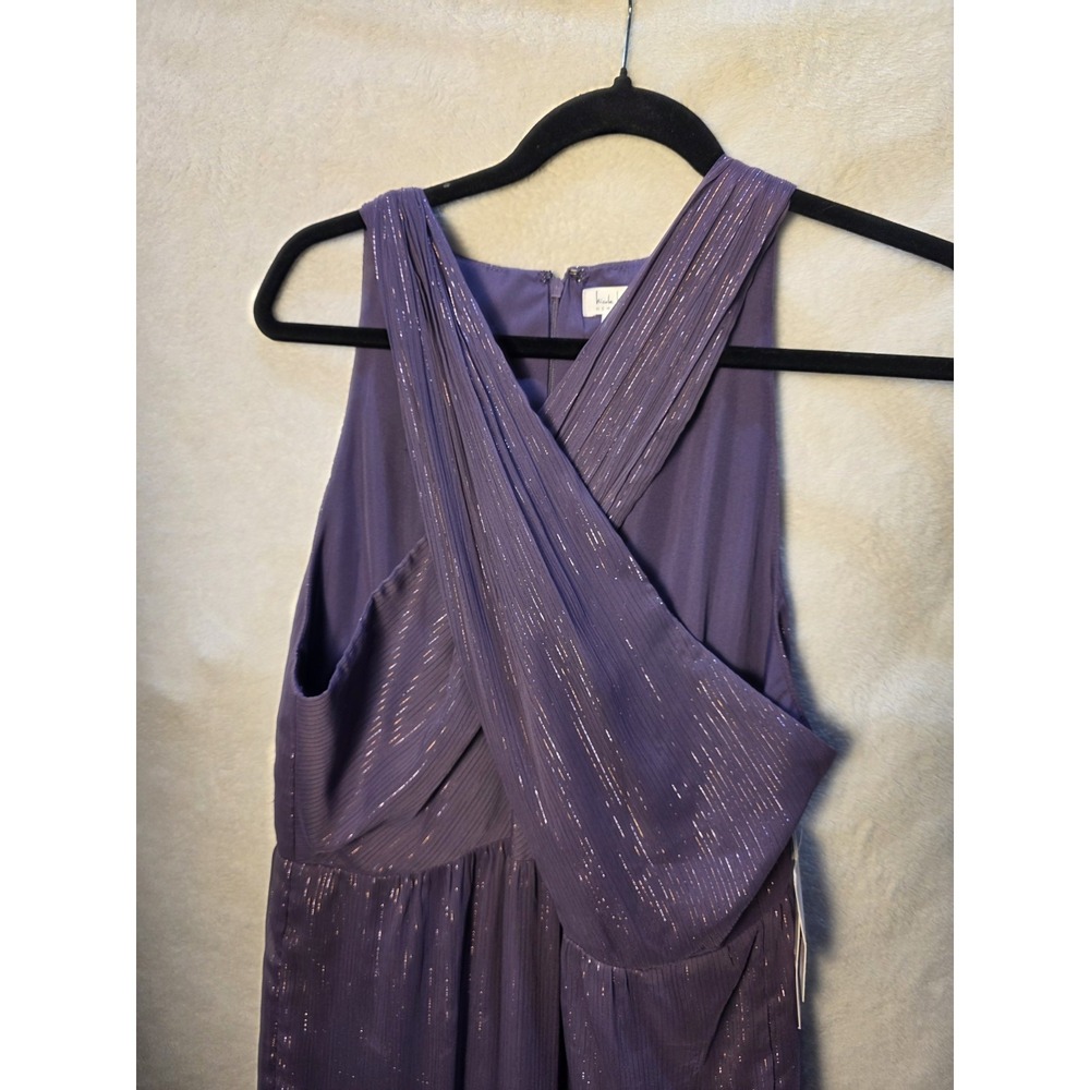 Nicole Miller Purple Layered Halter Sleeveless Criss Cross Maxi Glitter Side Zip - Picture 4 of 9
